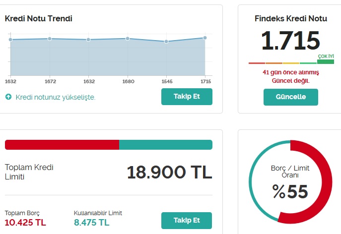 41 gün önceki kredi notum